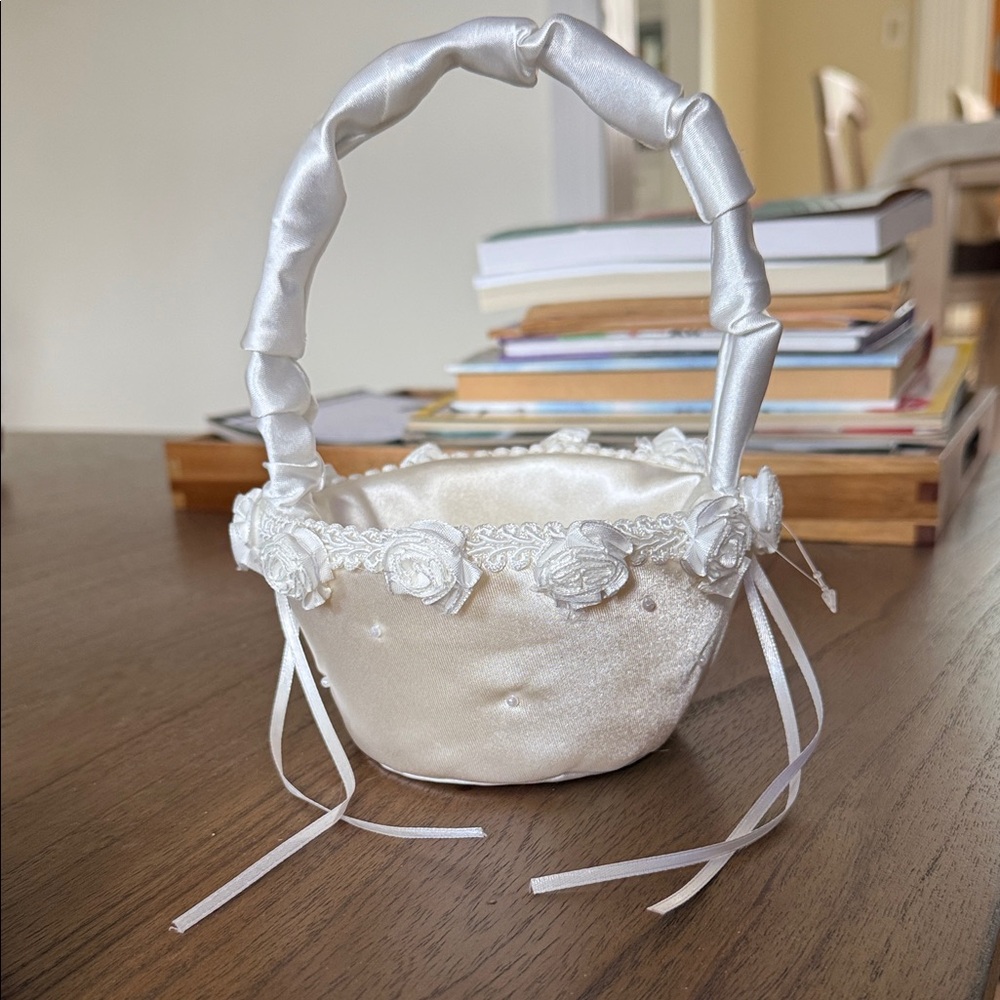 Ivory Satin Flower Girl Basket